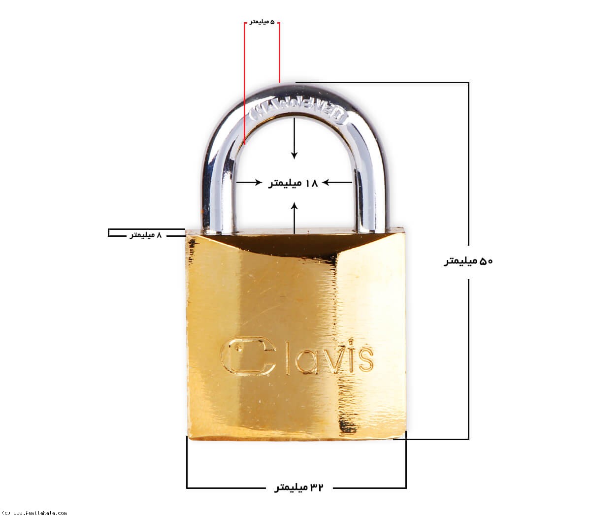 سایزبندی قفل آویز طلایی کلاویس  32 میلیمتر 
