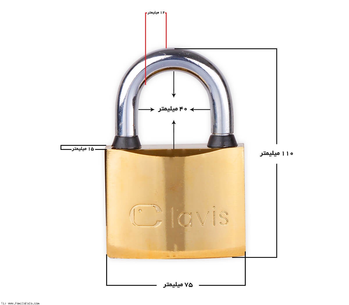 سایزبندی قفل آویز طلایی کلاویس  75 میلیمتر 