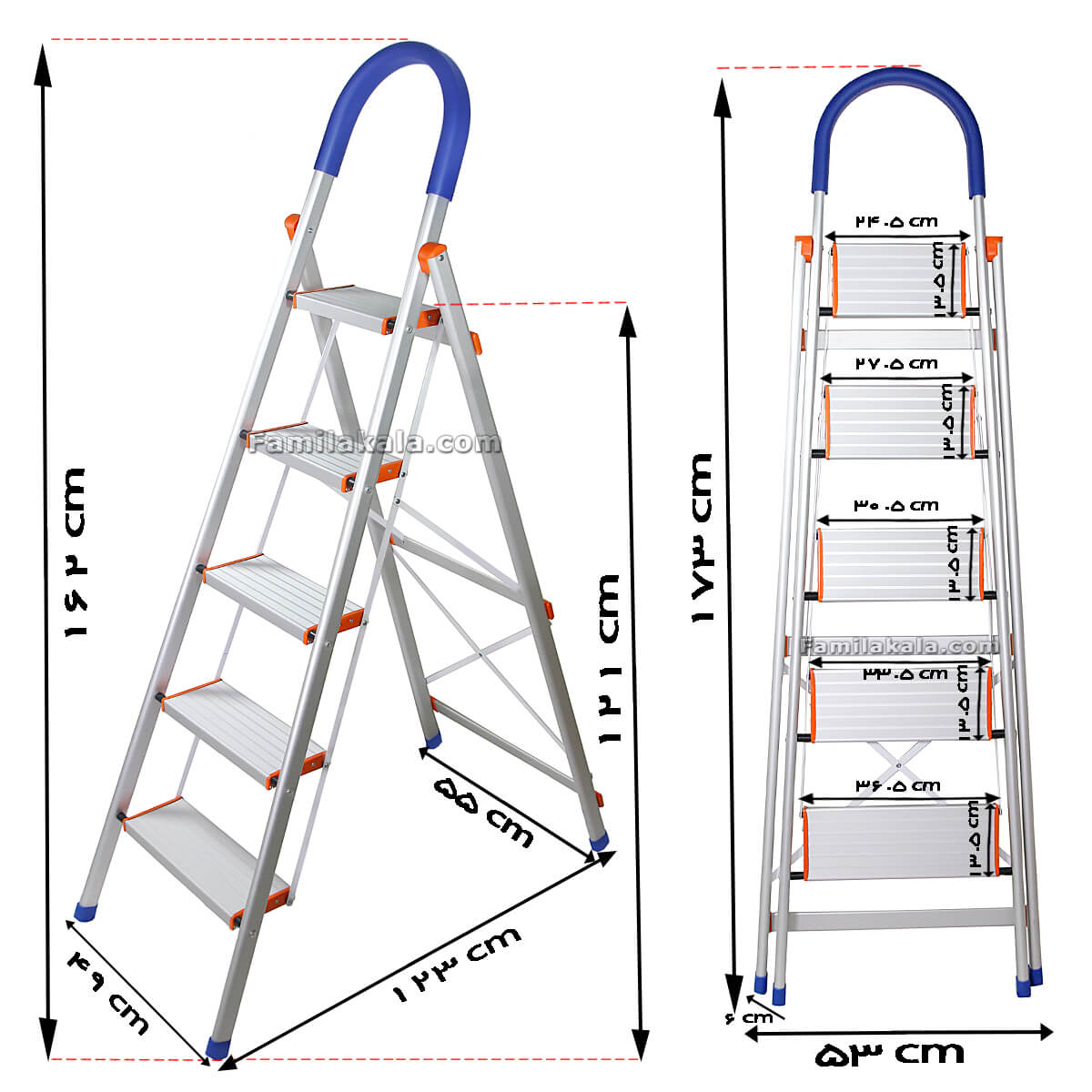 نردبان پارتیان 5 پله نقره ای مدل 102 فامیلاکالا